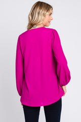 Magenta Textured Long Sleeve Blouse