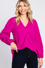 Magenta Textured Long Sleeve Blouse