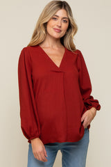 Rust Textured Long Sleeve Maternity Blouse