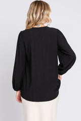 Black Textured Long Sleeve Blouse