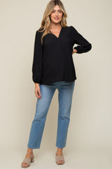 Black Textured Long Sleeve Maternity Blouse