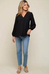 Black Textured Long Sleeve Maternity Blouse