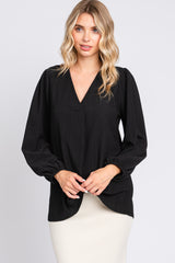 Black Textured Long Sleeve Blouse