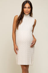 Cream Cable Knit Sleeveless Maternity Sweater Dress