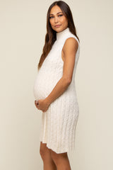 Cream Cable Knit Sleeveless Maternity Sweater Dress