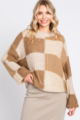 Mocha Multi-Textured Checkered Sweater