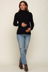 Black Ribbed Fitted Long Sleeve Maternity Top