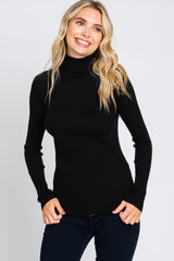 Black Ribbed Fitted Long Sleeve Top