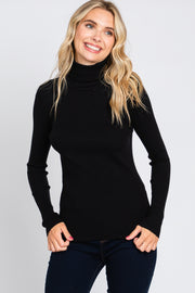 Black Ribbed Fitted Long Sleeve Top