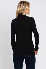 Black Ribbed Fitted Long Sleeve Top