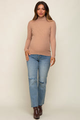 Mocha Ribbed Fitted Long Sleeve Maternity Top