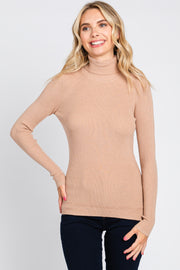 Mocha Ribbed Fitted Long Sleeve Top