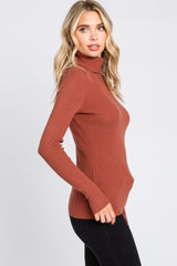 Camel Ribbed Fitted Long Sleeve Top