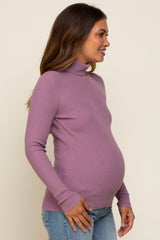 Lavender Ribbed Fitted Long Sleeve Mock Neck Maternity Top