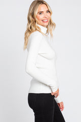 Cream Ribbed Fitted Long Sleeve Top