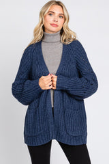 Navy Blue Chunky Knit Maternity Cardigan