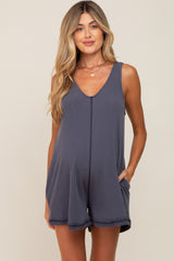 Grey Rounded V-Neck Sleeveless Maternity Romper