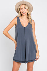 Grey Rounded V-Neck Sleeveless Romper