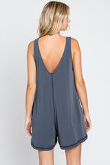 Grey Rounded V-Neck Sleeveless Romper