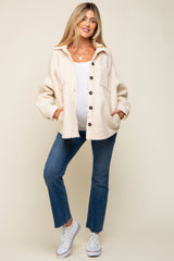 Beige Colorblock Fleece Maternity Shirt Jacket