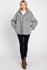 Grey Colorblock Fleece Shirt Jacket