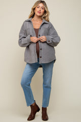 Grey Colorblock Fleece Maternity Shirt Jacket