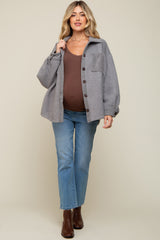 Grey Colorblock Fleece Maternity Shirt Jacket