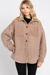 Mocha Colorblock Fleece Shirt Jacket