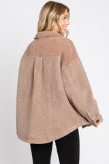 Mocha Colorblock Fleece Shirt Jacket