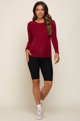 Burgundy Ribbed Long Sleeve Maternity Top