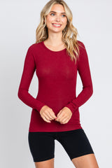 Burgundy Ribbed Long Sleeve Maternity Top