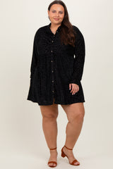 Black Burnout Velvet Plus Button Up Dress