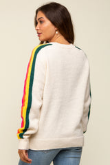 Ivory Multicolor Striped Sleeve Maternity Sweater