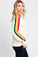 Ivory Multicolor Striped Sleeve Sweater