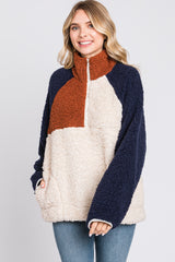 Ivory Colorblock Oversized Fleece Maternity Pullover Top