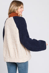 Ivory Colorblock Oversized Fleece Pullover Top