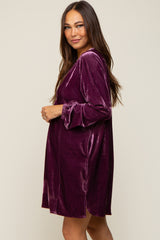 Plum V-Neck Velvet Maternity Dress