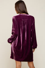 Plum V-Neck Velvet Maternity Dress