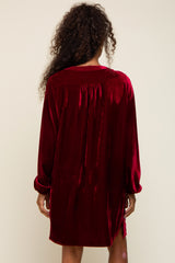 Burgundy V-Neck Velvet Dress