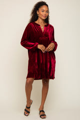 Burgundy V-Neck Velvet Dress