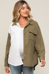 Olive Color Block Corduroy Button Down Maternity Top