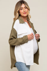 Olive Color Block Corduroy Button Down Maternity Top