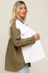 Olive Color blocked Courdoroy Button Down Top