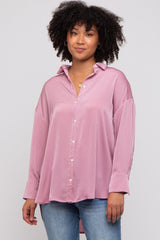 Mauve Striped Button Up Maternity Top