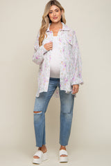 Lavender Pleated Floral Oversized Maternity Blouse