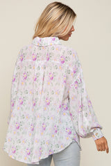 Lavender Pleated Floral Oversized Blouse