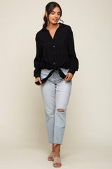 Black Collared Button Down Knotted Shirt