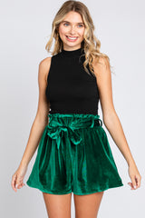 Green Velvet Sash Tie Shorts