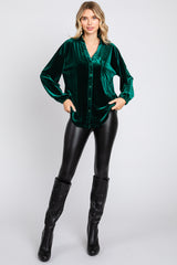 Hunter Green Velvet Button Fron Collared Blouse