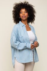 Light Blue Striped Front Pocket Button Up Top